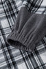 Gray Plaid Patchwork Long Sleeve Button Hooded Blouse