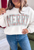 Multicolour MERRY Plaid Letter Print Long Sleeve Plus Size Top