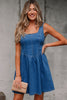 Sail Blue Square Neck Bowknot A-line Sleeveless Denim Dress