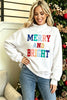 Peach Blossom MERRY AND BRIGHT Stitched Letter Pattern Mock Neck Sweatshirt