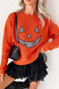 Orange Drop Shoulder Long Sleeve Round Neck Halloween Sweater