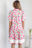 Multicolour Sweet Floral Print Striped Color Block Trim Short Dress