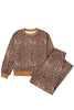 Khaki Leopard Pullover and Pants 2pcs Outfit with Bow Embroidery