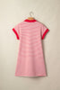 Red Stripe Quarter Zip Polo Collar T Shirt Dress with Pockets