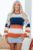 Dark Blue Color Block Round Neck Tunic Sweater
