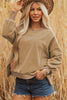 Dark Khaki Fuzzy Sherpa Splicing Pullover Sweatshirt with Side Slit