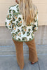 Green Plus Size Floral Printed Contrast Patchwork Detail Tassel Tie 3/4 Sleeve Blouse