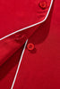 Racing Red Bow Pocket Detail Long Sleeve Shirt 2pcs Pajama Set
