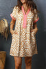 Khaki Western Fashion Print Striped Color Block Patchwork Shift Mini Dress