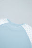 Light Blue Polka Dot Patchwork Colorblock Long Sleeve Casual Two Piece Pants Set