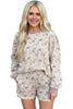 Green Camouflage Waffle Knit Long Sleeve Top Casual Shorts Set