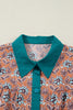Orange Boho Floral Contrast Collared Shirt Mini Dress