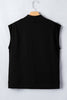 Black Solid Color High Neck Cap Sleeve Loose Top