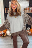 Gray Color Block Leopard Patchwork Dolman Sleeve High Low Baggy Sweatshirt