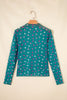 Green Polka Dot Patterned Bodycon Mock Neck Mesh Long Sleeve Top