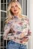 Apricot Floral Mesh Thumbhole Long Sleeve Slim Top