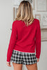 Fiery Red Contrast Trim Big Bow Accent Holiday Cropped Sweater