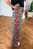 Red Contrast Detail Tie Waist Leopard Print Casual Pants