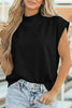 Black Solid Color High Neck Cap Sleeve Loose Top