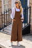 Brown Solid Color Corduroy Wide Leg Bib Overalls