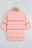 Green Colorblock Striped Half Sleeve Drop Shoulder Sweater