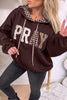 Light Grey PRAY Mix Pattern Letter Graphic Plaid Contrast Drawstring Hoodie