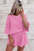 Bonbon Solid Loose V Neck Half Sleeve Tee and Shorts