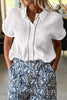 White Lace Trim Cuffed Short Sleeve Textured Shirt
