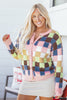 Multicolour Plush Checkered Pattern Button Front Cardigan Sweater