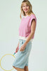Sachet Pink Striped Crew Neck Cap Sleeve T Shirt