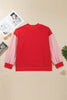 Russet Orange Patchwork Plaid Loose Fit Long Sleeve Plus Size Sweatshirt