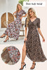 Brown Mesh Leopard Floral Reversible V Neck Short Sleeve Dress