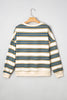 Khaki Stripe Crew Neck Drop Shoulder Pullover Sweatshirt