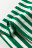 Green Stripe Collared V Neck Short Puff Sleeve Top