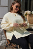 White Solid Color Waffle Knit Drop Shoulder Plus Size Sweatshirt