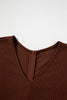Coffee Solid Color Knit V Neck Zipped Loose Romper