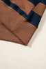 Brown Stripe Colorblock Mock Neck Relaxed Sweatshirt