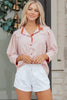 Khaki Stripe Color Block Patchwork Detail Frilled Collar Button Down Shirt