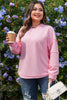 Pink Drop Shoulder Long Sleeve Plus Size Ribbed Top