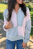 Multicolour Striped Color Block Patchwork Half Zip Drop Shoulder Long Sleeve Top
