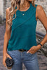 Blue Sapphire Solid Color Stitching Detail Round Neck Tank Top