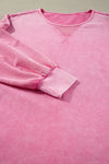 Pink Plus Size Mineral Wash Drop Shoulder Round Neck Sweatshirt