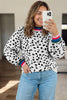 White Leopard Print Colorblock Round Neck Long Sleeve Tunic Plus Size Sweater