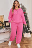 Bright Pink Plus Size Henley Drop Shoulder Pullover and Jogger Pants Two Piece Set
