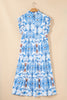 Sky Blue Tropical Botanic Print Flutter Sleeve Vacation Long Dress