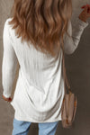 White Solid Color Ribbed Button up Tunic Cardigan