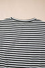 Black Stripe Ribbed Cap Sleeve Round Neck T Shirt