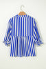 Sky Blue Stripe Balloon Sleeve Loose Button up Shirt