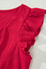 Fiery Red Textured Square Neck Top and Shirred High Waist Shorts Set