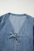 Dusk Blue Tied Front Long Puff Sleeve Denim Top